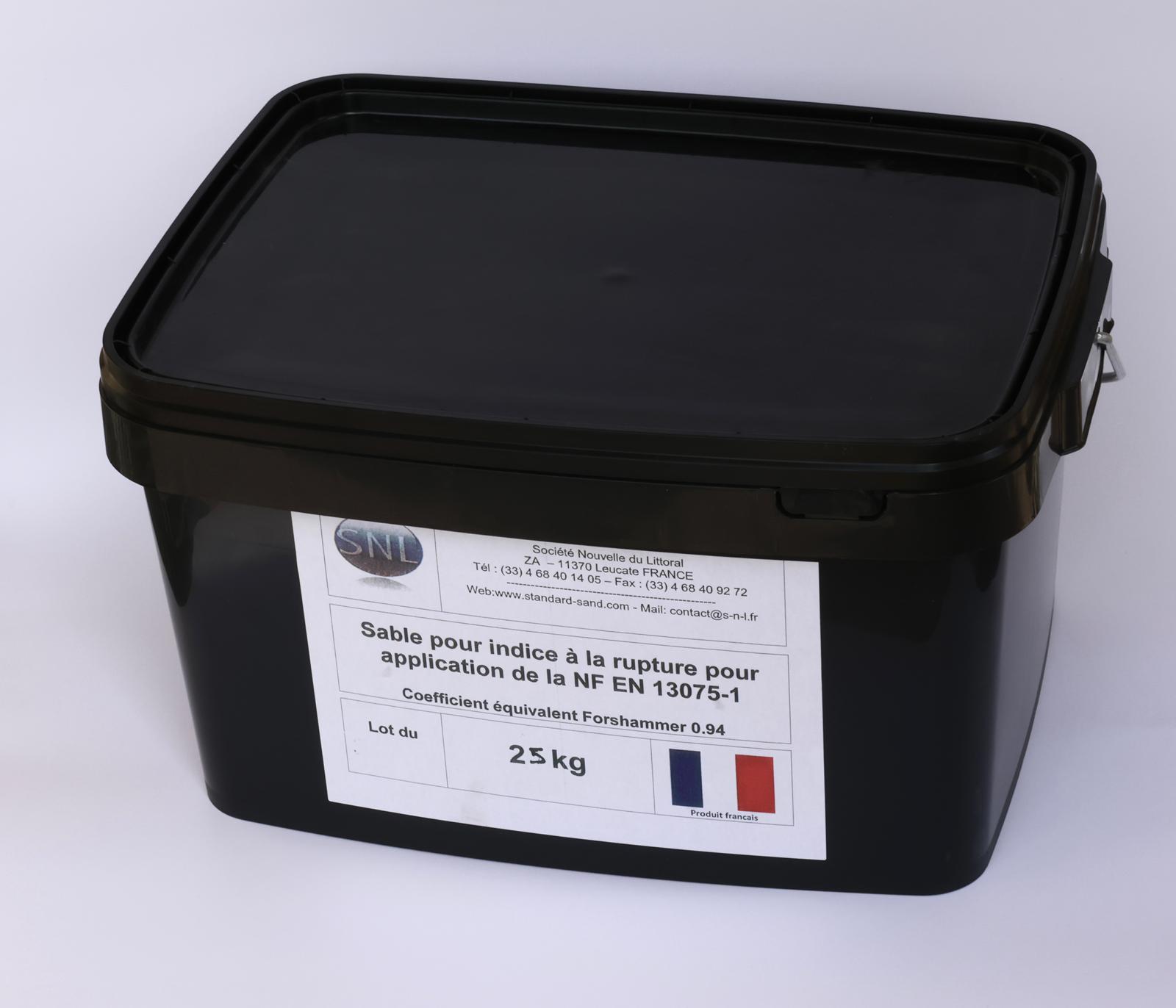 Fines de silice S.N.L pour indice de rupture des émulsions EN 13075 1-2 équivalent Forshammer avec coefficient de 0.94.
